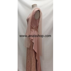 Vestido largo de fiesta con peplum en rosa palo
